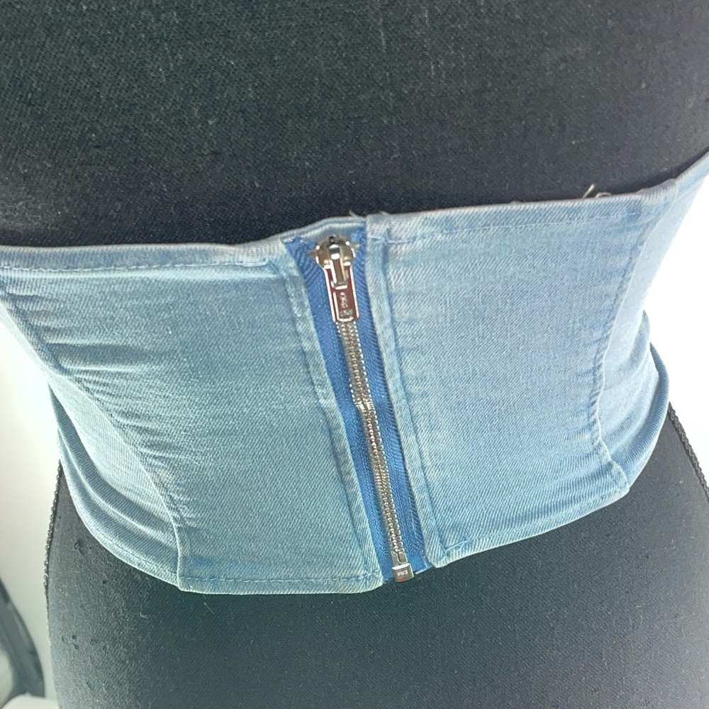 Shein MOD hanky hem tube denim top light wash - Picture 3 of 6